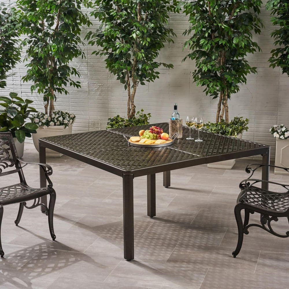 Gloss Black Outdoor Modern Aluminum Dining Table with Woven Accents by Chri