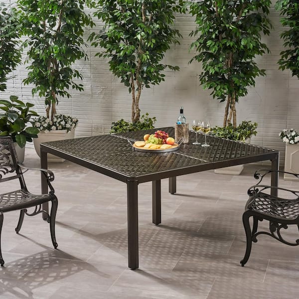Unbranded Gloss Black Outdoor Modern Aluminum Dining Table with Woven Accents by Christopher Knight Home