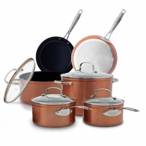 10-Piece Duralon Blue Ceramic Non-Stick Cookware Set in Rustic Copper