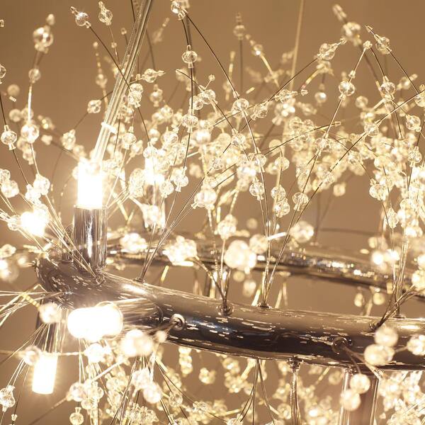 LWYTJO 12-Light Chrome Modern Dandelion Crystal Chandelier for