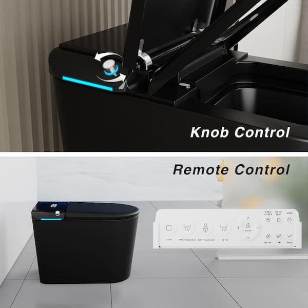1.28 GPF Auto Open Close Lid Elongated Bidet Toilet in Matte Black with Heated Seat, Warm Air Dryer and Ambient Light