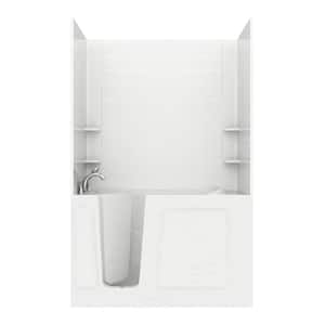 Rampart 5 ft. Walk-in Whirlpool and Air Bathtub with 6 in. Tile Easy Up Adhesive Wall Surround in White