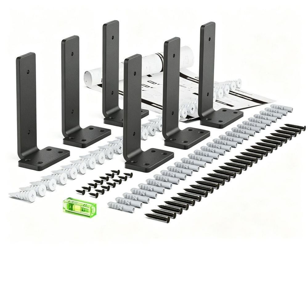6-Pack 6 in. L Black Floating Shelf Brackets, Wall Shelf Support Brackets with 1/5 in. Thick and 160 lb. Load Capacity