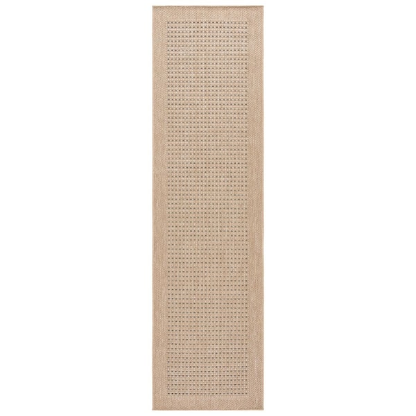 Sisal Performance 2 ft. x 8 ft. Natural/Beige Geometric Checkered Runner Rug