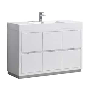 Valencia 48 in. W Bathroom Vanity in Glossy White with Acrylic Vanity Top in White