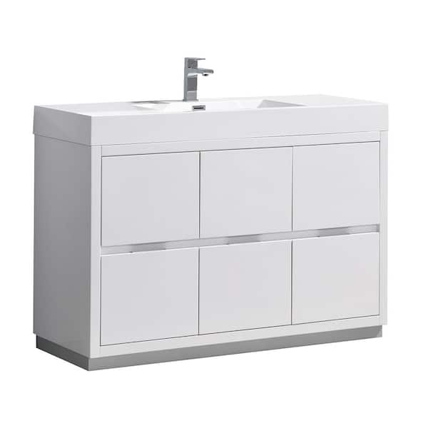 Fresca Valencia 48 in. W Bathroom Vanity in Glossy White with Acrylic Vanity Top in White