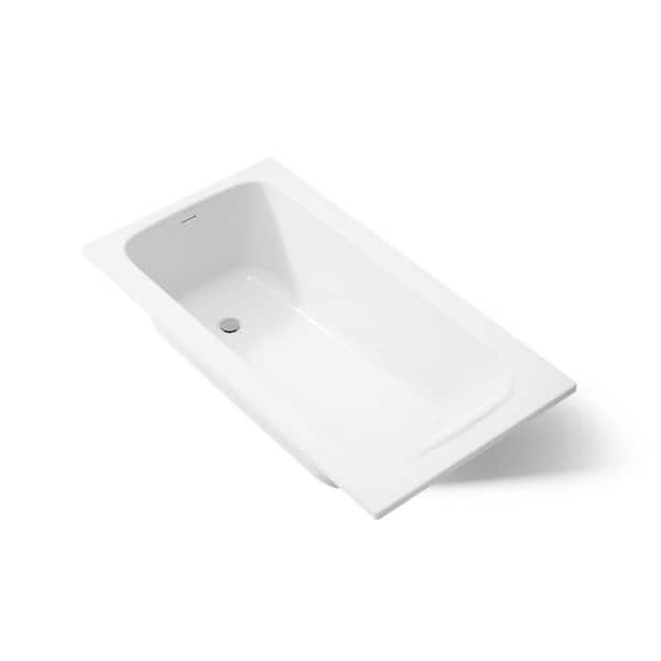 Avec 60 in. x 32 in. Rectangular Soaking Bathtub with Reversible Drain in White