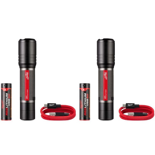 2,000 Lumens REDLITHIUM USB Slide Focus Flashlight (2-Pack)