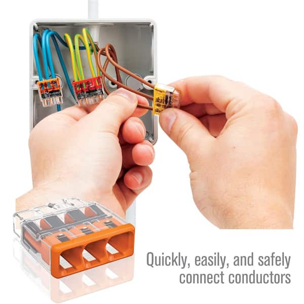 2773 Series 3-Port Push-in Wire Connector for Junction Boxes, Electrical Connector with Orange Cover, (100-Pack)