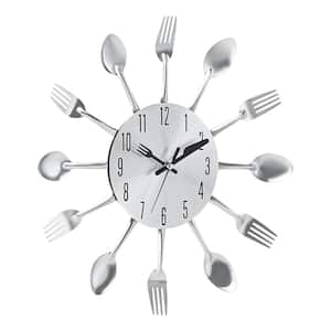 12 in. Creative Modern Design Tableware Silver Metal Wall Clock