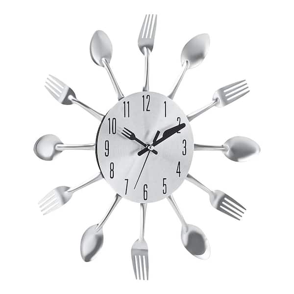 Oumilen 12 in. Creative Modern Design Tableware Silver Metal Wall Clock
