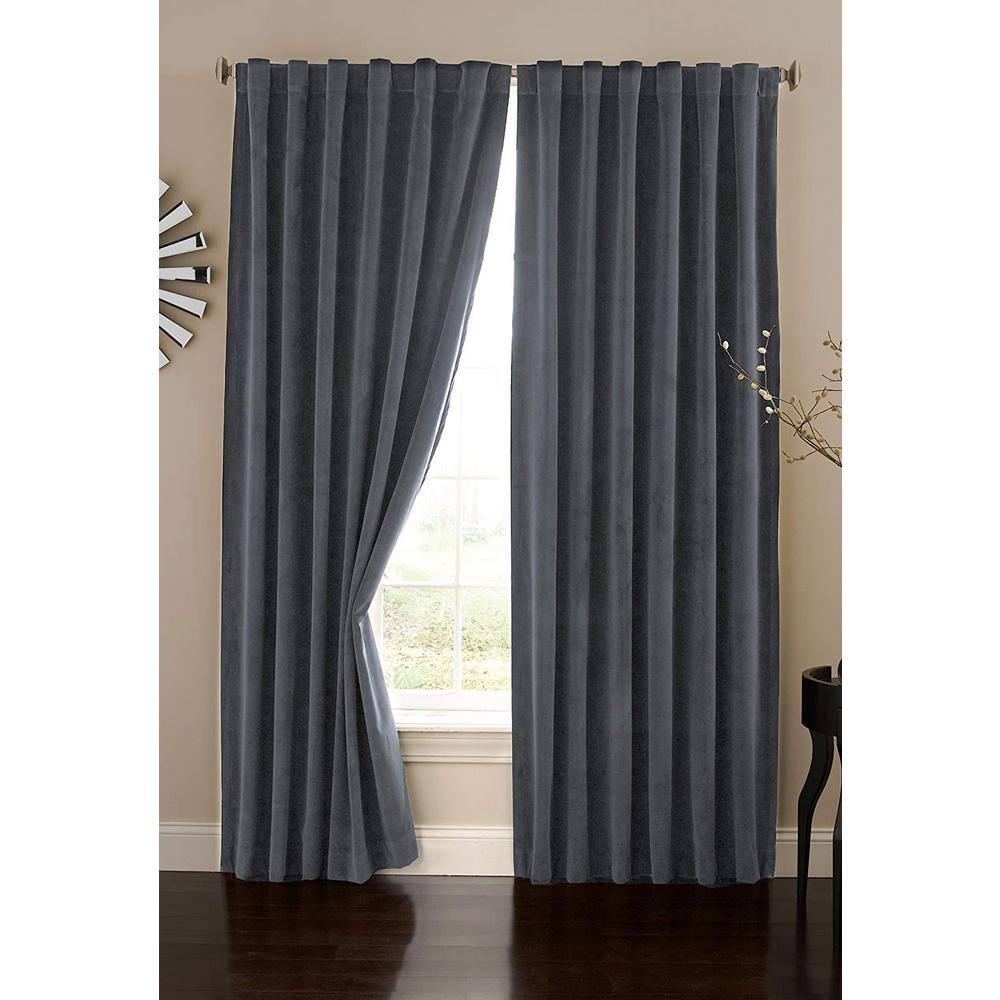 Absolute Zero Stone Blue Faux Velvet Thermal Blackout Curtain - 50 in. W x  84 in. L 11718050X084STB - The Home Depot