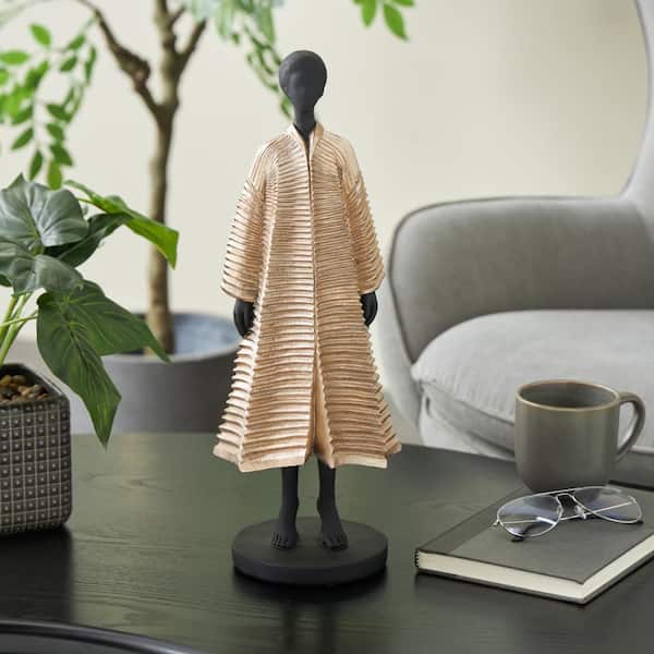 Black Resin Woman Sculpture with Ivory Attire