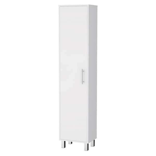 15.75 in. D x 11.73 in. W x 70.87 in. H White Linen Cabinet With Single Door, 3 Broom Hangers