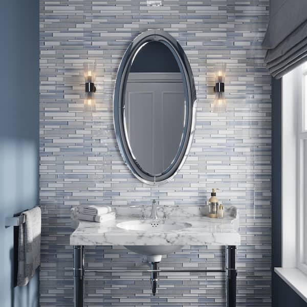 White Blue 11.8 in. x 12.2 in. Linear Polished and Matte Finished Glass Mosaic Tile (12 Cases, 60 sq. ft./Pallet)