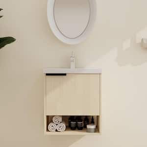 19.9 in. W x 14.2 in. D x 22.1 in. H Single Sink Wall-Mounted Bath Vanity in Light Brown with White Ceramic Vanity Top