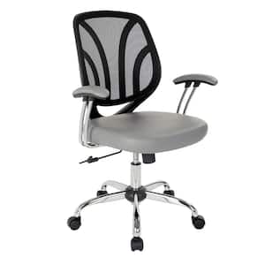 Charcoal Faux Leather Screen Back Chair with Chrome Padded Arms and Dual Wheel Carpet Casters