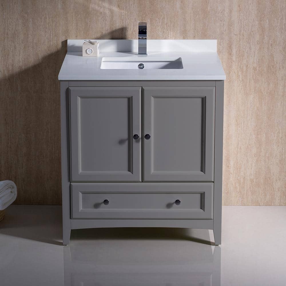 Country Elegance 30" Freestanding Vanity with Quartz Top in Gray