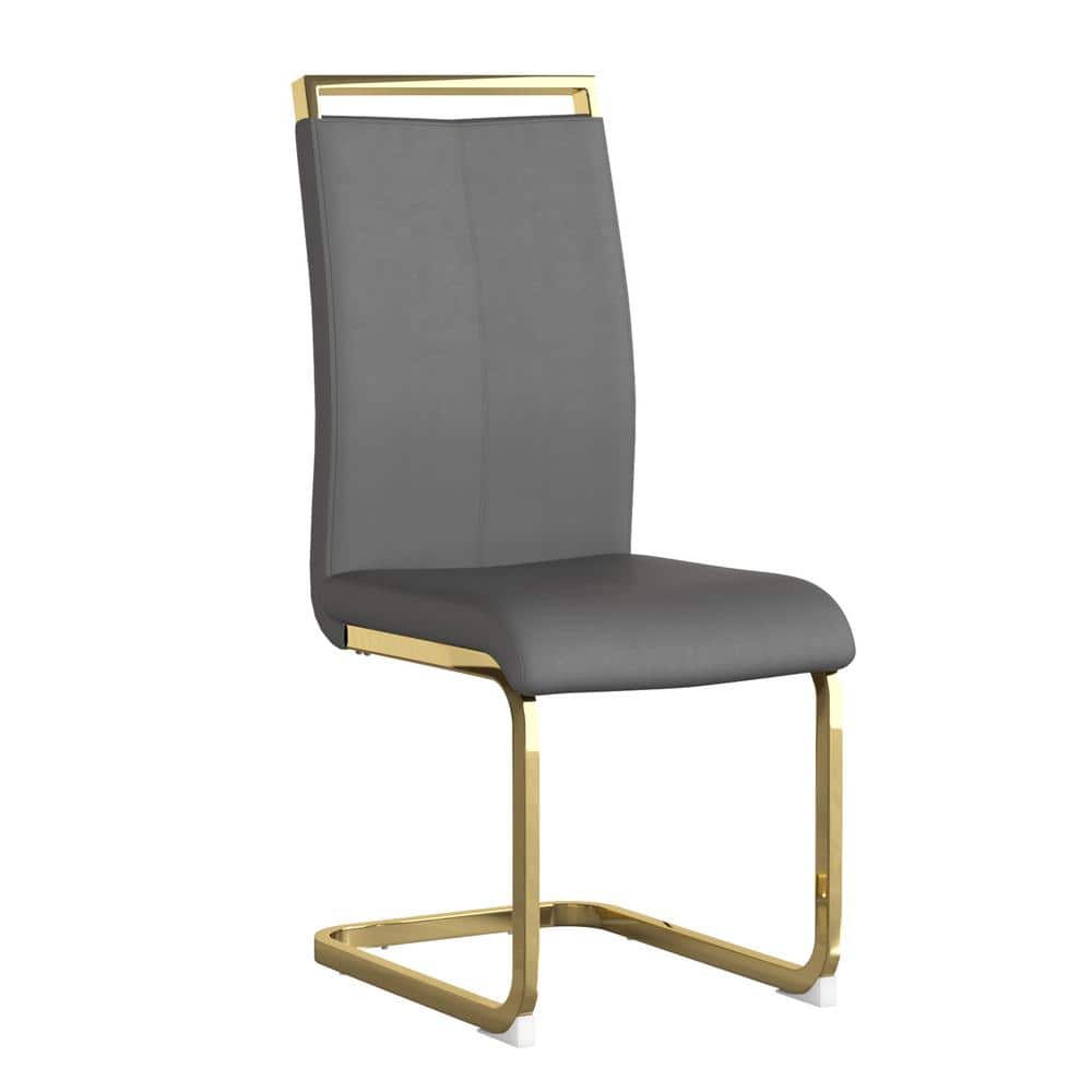 A single modern dark gray PU leather dining chair with a gold metal frame.