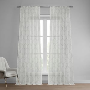 Florentina Silver Gray Trellis Embroidered Rod Pocket Sheer Curtain 50 in. W x 84 in. L (Panel 1)