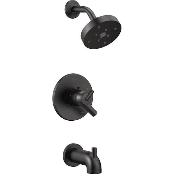 Trinsic 1-Handle Wall Mount Tub and Shower Faucet Trim Kit in Matte Black with H2OKinetic (Valve Not Included)