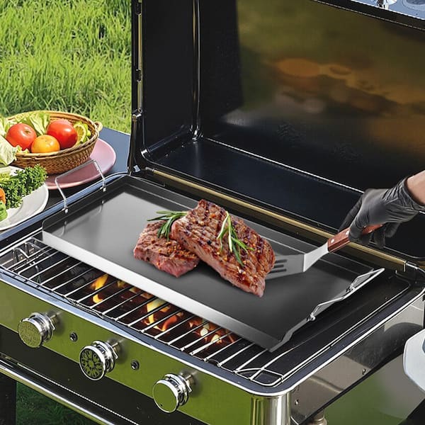 Carbon Steel Griddle, 32x14 in. Universal Flat Top Rectangular Plate, Gas Grill Griddle for BBQ Grill, Teppanyaki
