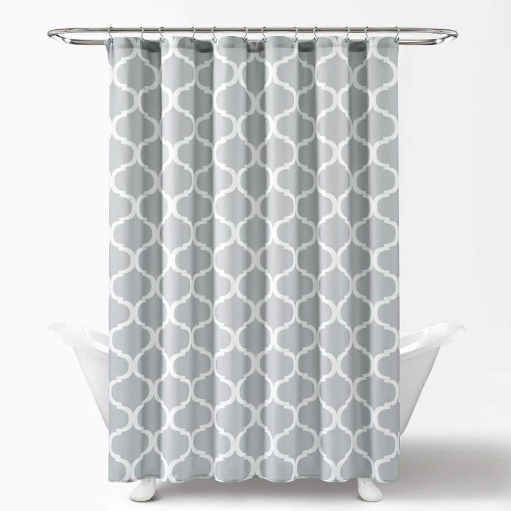 Light Gray Geometric Trellis Fabric Shower Curtain