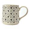 Set of 4 Black and Beige Ceramic Embossed Mugs