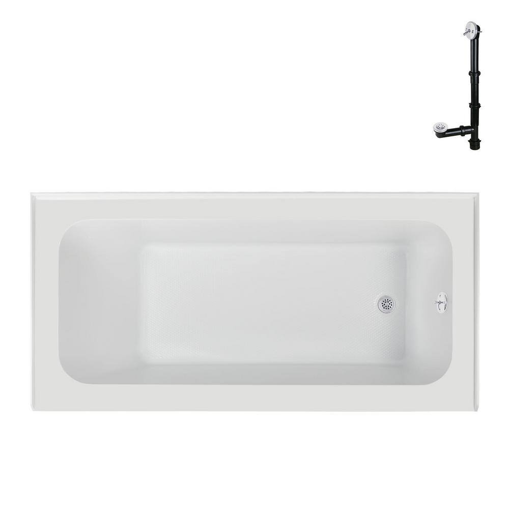 66-Inch Glossy White Acrylic Alcove Bathtub with Right-Hand Drain