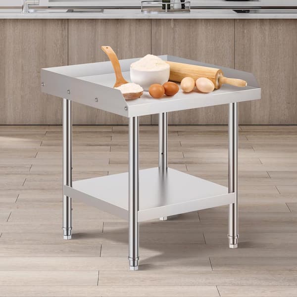 Stainless Steel Work Table 24 x 24 x 26 In. Silver Kitchen Prep Table, 3-Sided Backsplash Heavy Duty Prep Worktable