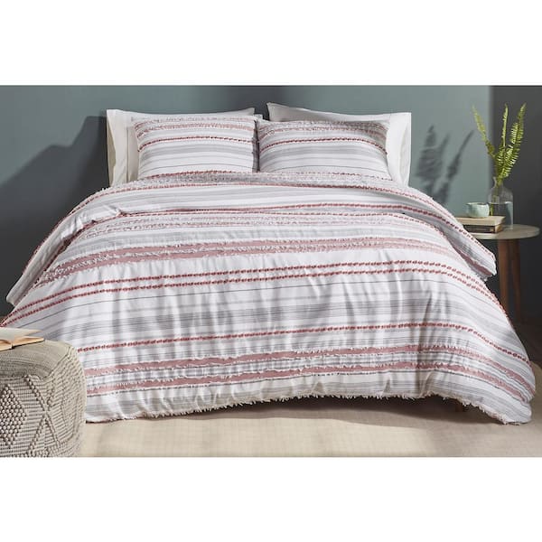 Better Trends Diana Stripe 3-Piece Blush Queen Striped Design 100% Cotton Comforter Set