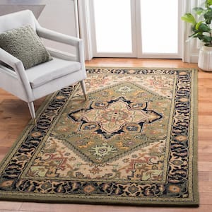 Heritage Green/Light Brown 5 ft. x 8 ft. Border Floral Medallion Area Rug