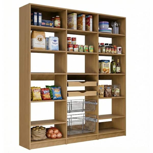 Alto Pantry Collection 54 in. W Oak Wall Mounted 2-Shelf Towers and Shelf Tower w/ Pull Outs Wood Closet System
