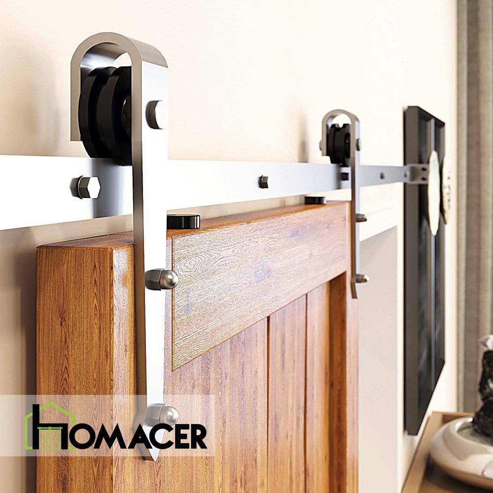 Brushed Nickel Sliding Barn Door Hardware Kit with Arrow Design Roller