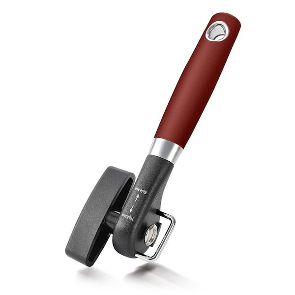 Red Can Opener, Manual Side Safe Cut Can Opener with Durable Sharp Blade, Effort-Saving Knob and Non-Slip Handle