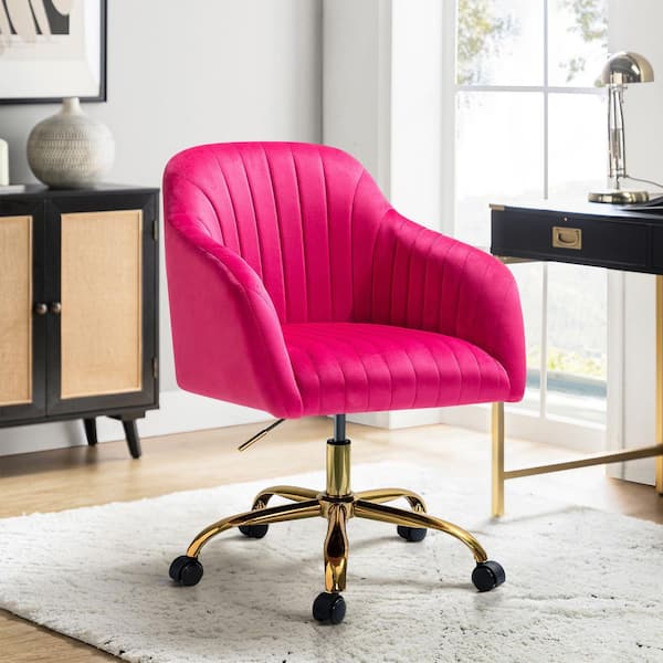 JAYDEN CREATION Sinda Modern Fushia Velvet Swivel and Adjustable Task Chair with Gold Base