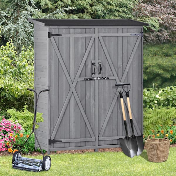 grossag 55.1 in. W x 20 in. D x 63.8 in. H Gray Fir Wood Outdoor Storage Cabinet with Double Lockable Doors, 3-Tier Shelves