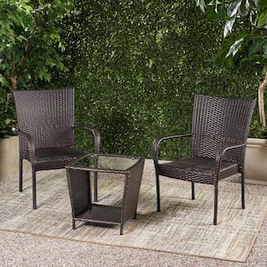 Ada Multi-Brown 3-Piece Plastic Patio Conversation Set with Stacking Chairs
