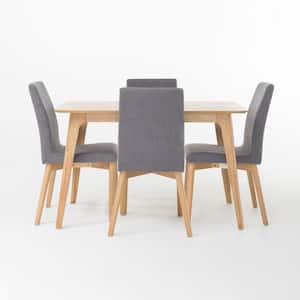 Orrin 5-Piece Dark Grey Fabric and Natural Oak 50 in. Rectangular Dining Set