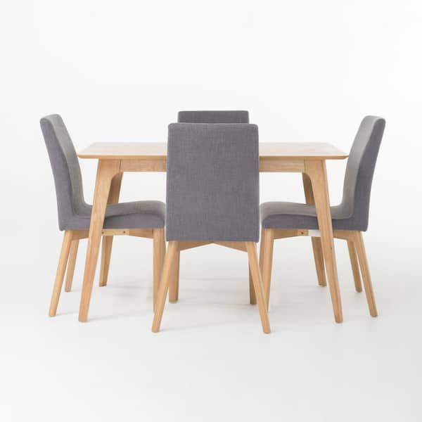 Noble House Orrin 5-Piece Dark Grey Fabric and Natural Oak 50 in. Rectangular Dining Set
