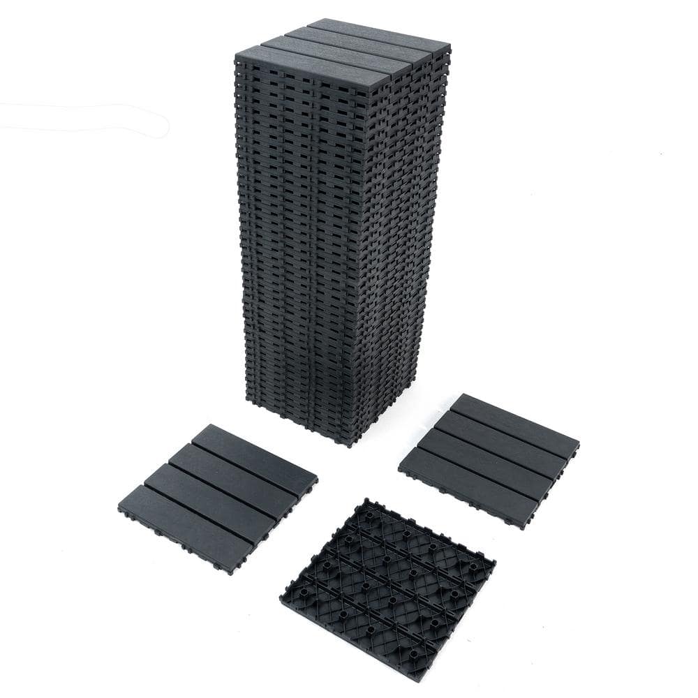 11.8 in. x11.8 in.  Dark Gray Patio Square Plastic Interlocking Deck Tiles 