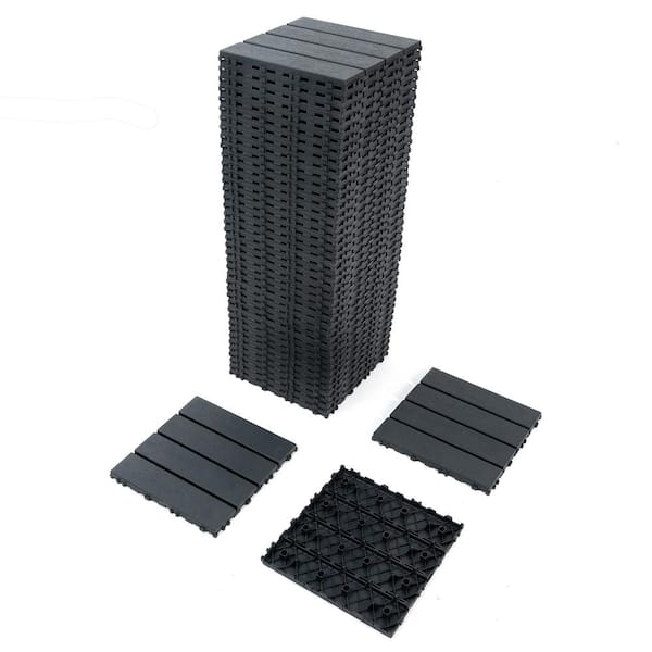 Unbranded 11.8 in. x11.8 in.  Dark Gray Patio Square Plastic Interlocking Deck Tiles (44-Pack)