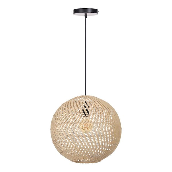 1 Light Natural Hand-Woven Rattan Pendant Light with Sphere Shape, No Bulbs Included 12 in.