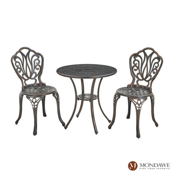 Mondawe 3-Piece Antique Bronze Cast Aluminum Round Table Outdoor Furniture Standard Height Bistro Set for Patio, Yard
