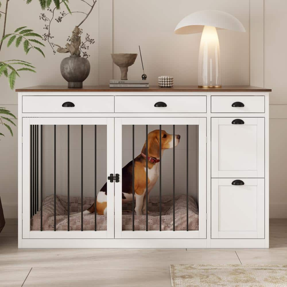 FUFU&GAGA Large Dog Crate with 5-Drawers, Wooden Dog House Furniture ...