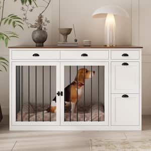 Large Dog Crate with 5-Drawers, Wooden Dog House Furniture Style Dog Cage Storage Cabinet for Medium Small Dogs, White
