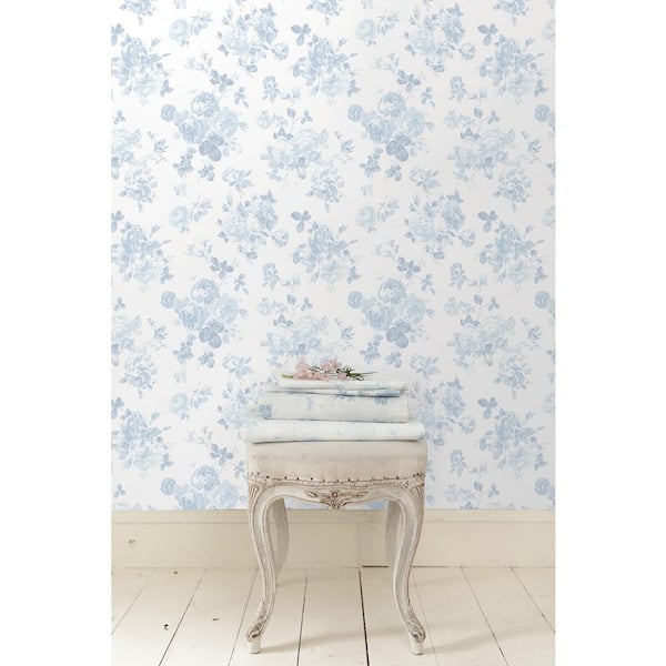 Everblooming Rosettes Blue Bella Ribbon Peel and Stick Wallpaper Sample