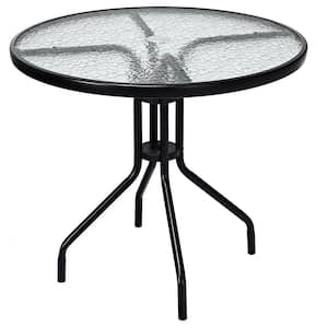 32 in. Outdoor Bistro Table Round Tempered Glass Top Table with Umbrella Hole