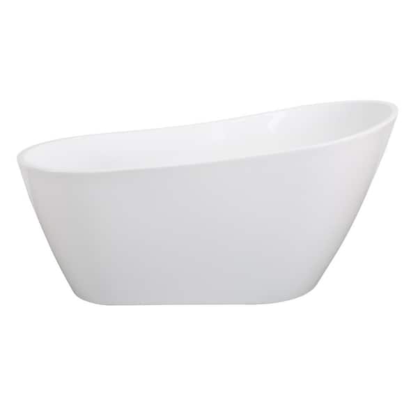 KINWELL 59 in. Acrylic Single Slipper Flatbottom Non-Whirlpool Bathtub in White