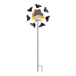 41.75 in. H Fall Metal Scarecrow Head with Crows Windmill Yard Stake or Hanging Decor